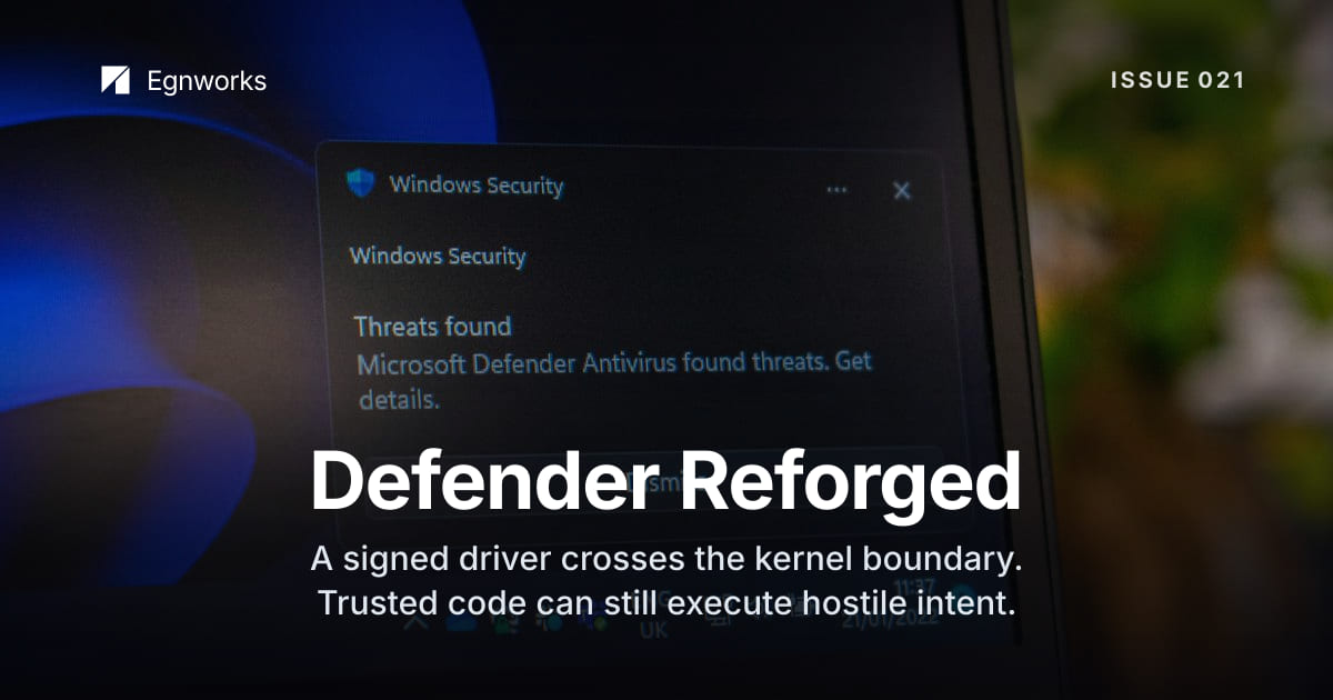 A dark computer terminal shows code during analysis of a Windows kernel driver.