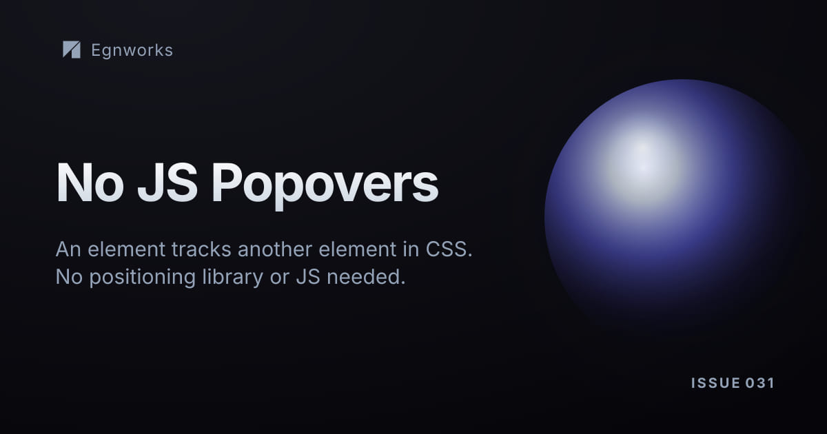 A dark Egnworks banner representing one element anchoring itself to another using CSS.